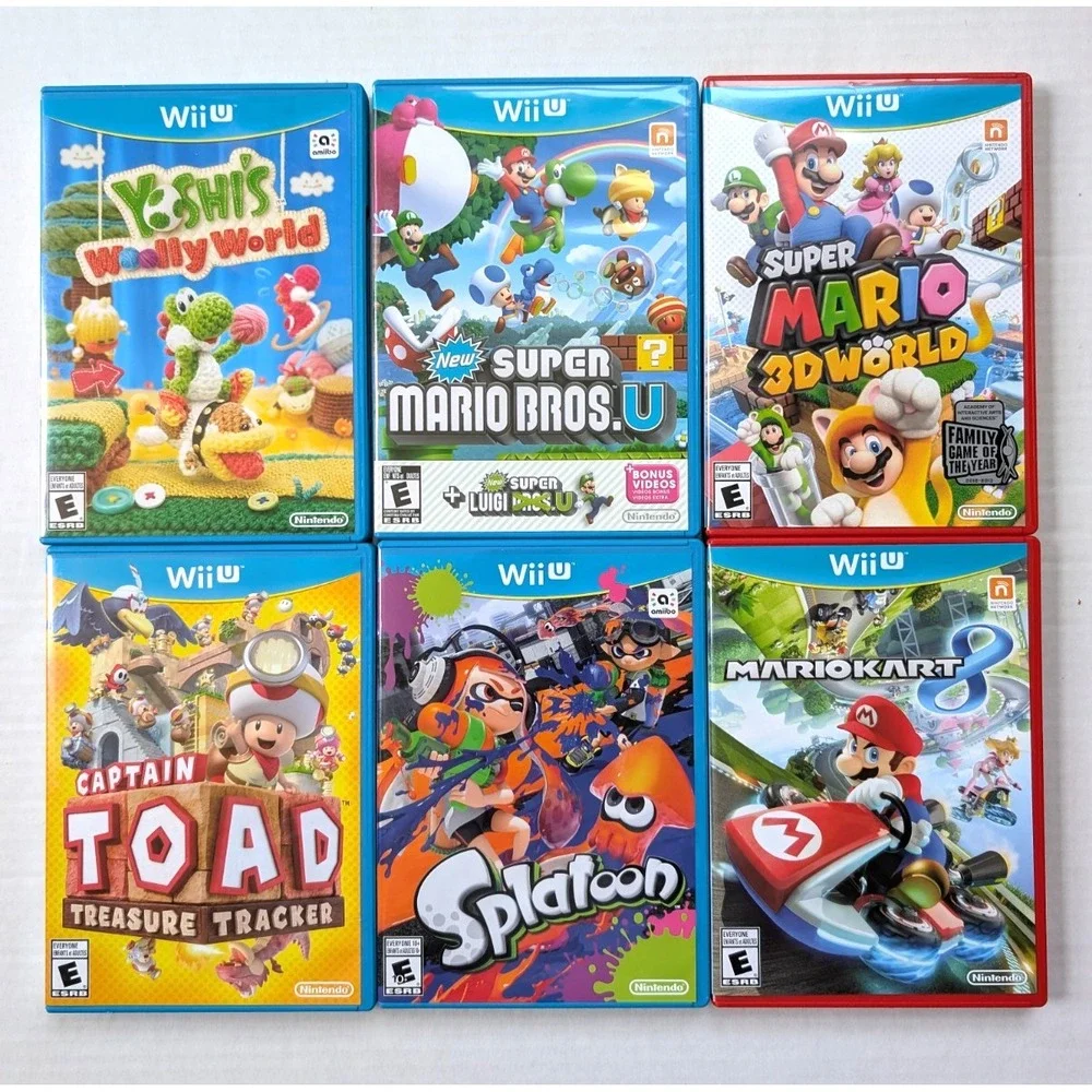 Nintendo Wii U Game Lot of 6 Mario Kart Bros U 3D World Splatoon Yoshi Cpt Toad